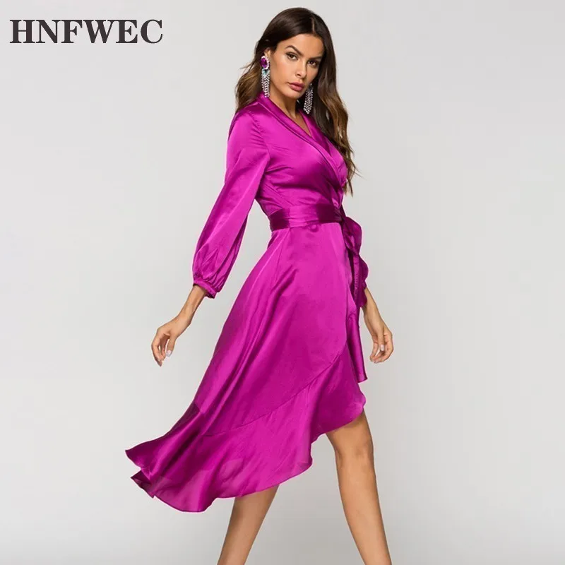 Новинка Весна 2020 женское платье с поясом асимметричные платья оборками и длинным