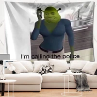 shrek im calling the police meme funny tapestry aesthetic wall decor psychedelic room decoration wall covering carpet yoga mat