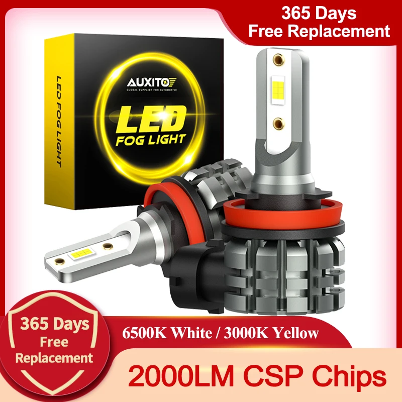 AUXITO 2Pcs H11 LED Fog Light Bulbs H8 H9 H16 JP LED CSP 6500k White/3000k Golden Yellow 12V DRL Car Daytime Running Auto Lamp