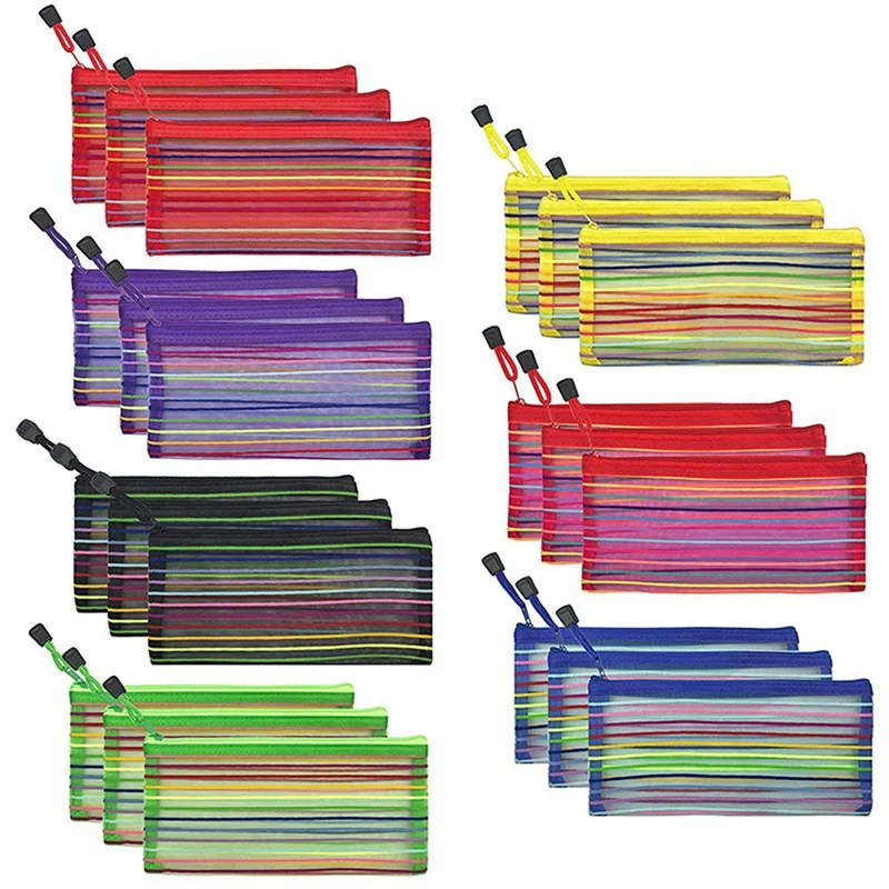 

12 Pcs 33 X 23.5Cm A4 File Document Folders Bags & 21 Pcs 11.5 X 23Cm Zipper Mesh Pouch To Storage Cosmetics
