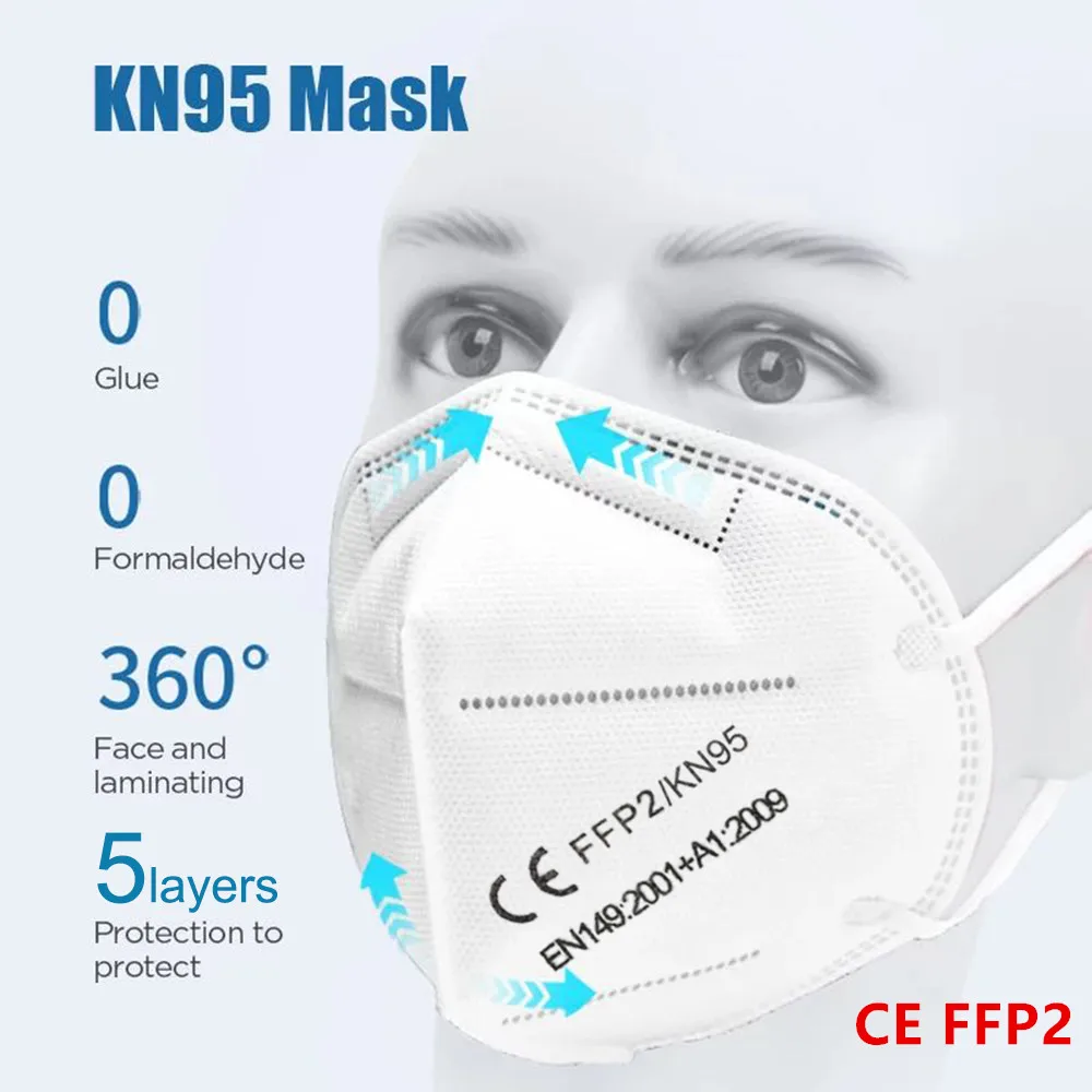 Респиратор CE FFP2 KN95 пылезащитные противотуманные и дышащие маски для лица