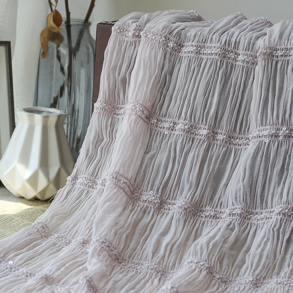 Шифоновая ткань в полоску с вышивкой крючком сказочном стиле стрейч-тюль для