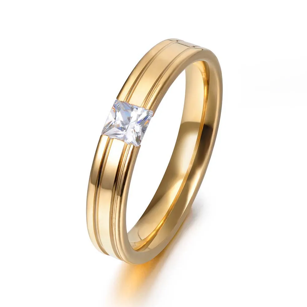 Gold JeeMango, классическое кольцо из нержавеющей стали с кубическим цирконием и кристаллами для женщин, золото/белый цвет, обручальное кольцо, ювелирное изделие JR17156 - Цвет основного камня: Gold