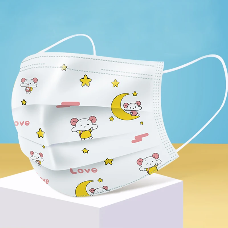 

200 Pcs Children's Face Mask Disposable Mouth Mask Animal Printed Soft Breathable Mask 3 Layer Earloop Kids Mask Outdoor