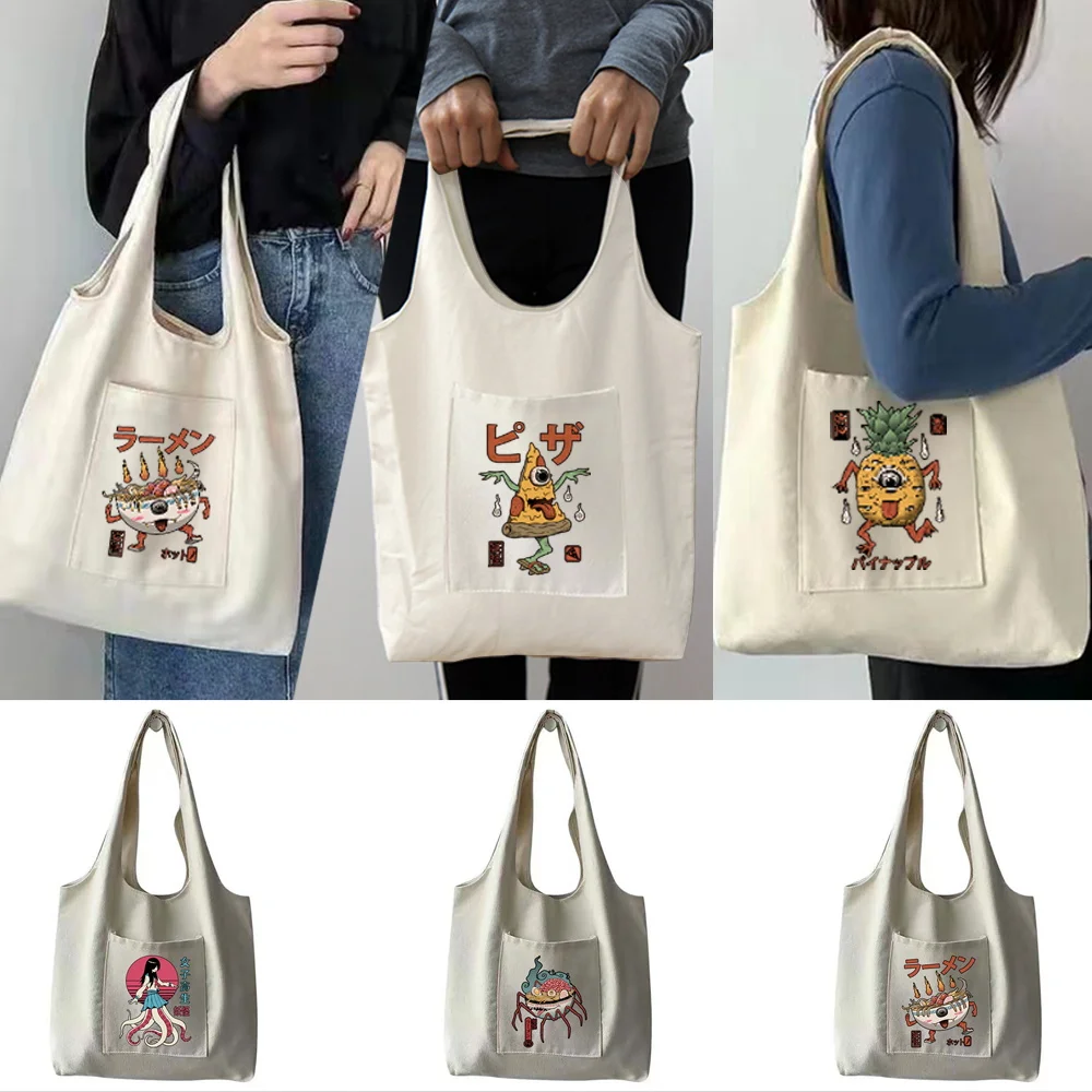 

Bags for Women Shopper Bag Canvas Bag Cute Monster Series Tote Bag Handbags Pure Cotton Portable One-shoulder Shopping Bag