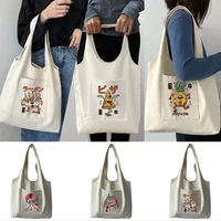 bags for women shopper bag canvas bag cute monster series tote bag handbags pure cotton portable one shoulder shopping bag