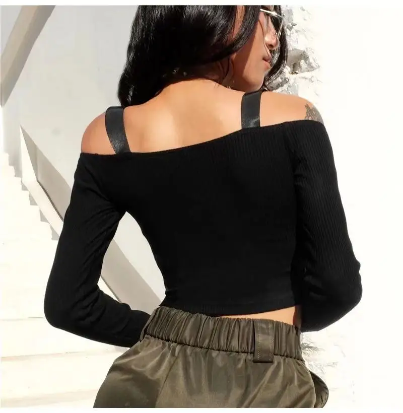 Женская футболка на одно плечо с длинным рукавом молнии | одежда