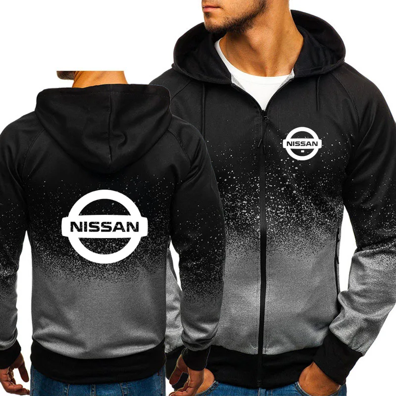 

New Hoodies Men Nissan Car Logo Print Casual Harajuku Gradient color Hooded Fleece Sweatshirts zipper Jacket Man Clothing