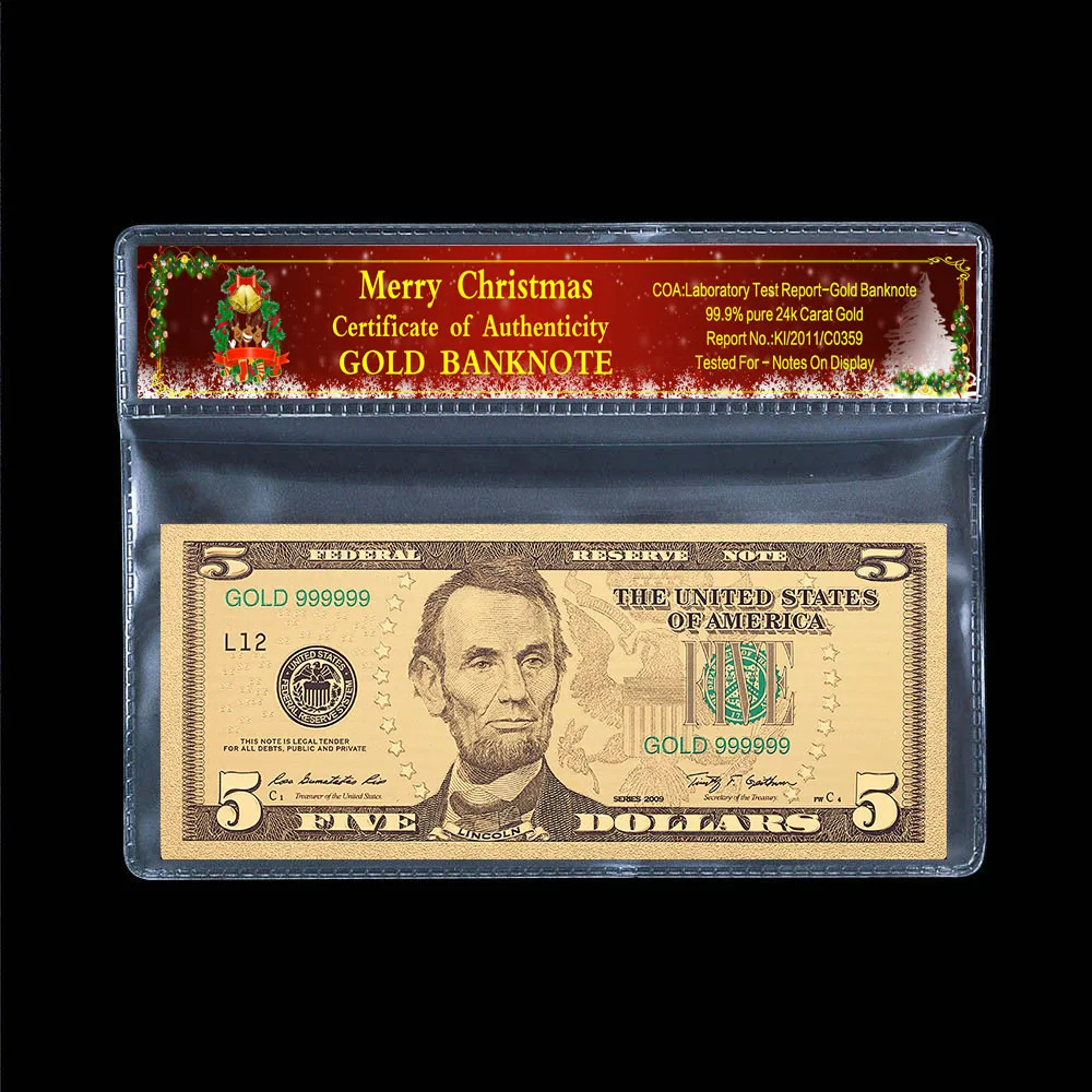 Античный доллар сувенир $5 старая банкнота 24k позолоченная Золотая