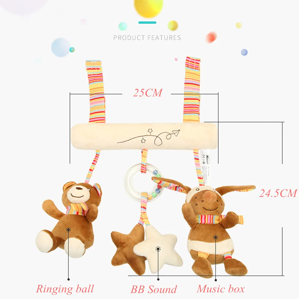 Игрушки для новорожденных 0-12 месяцев, музыкальные мягкие игрушки для коляски, мягкие игрушки для животных, детская кроватка, подвесная развивающая игрушка-погремушка для младенцев