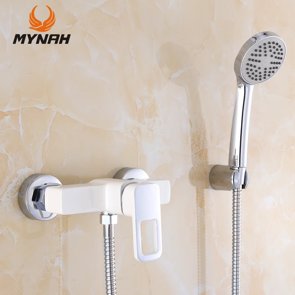 mynah modern white bath shower faucet set bathroom single handle cold and hot water mixer tap with hand shower free global shipping