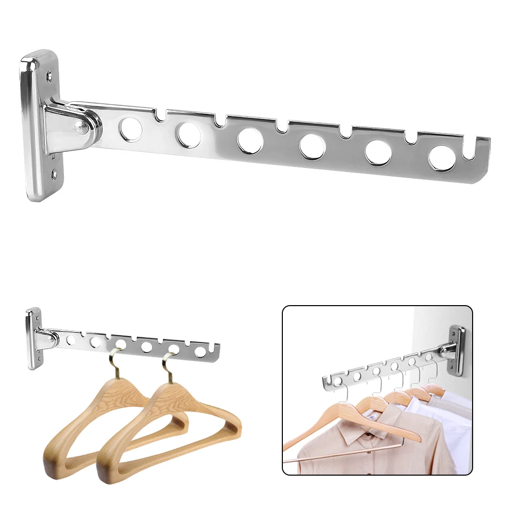 

Stainless Steel Clothes Folding Hangers 6 Holes Wall Mounted Clothes Drying Rack Indoor Space Saving Home Organizer