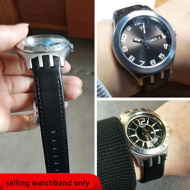 Leather Double notched wristband for swatch Leather watchband yts401402409713ytb400 watch strap 20mm men's men's watch chain