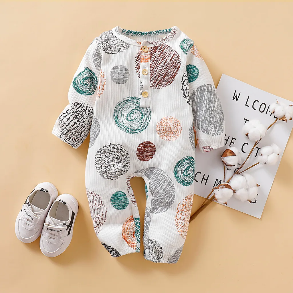 Комбинезон в горошек с длинными рукавами для маленьких мальчиков и девочек