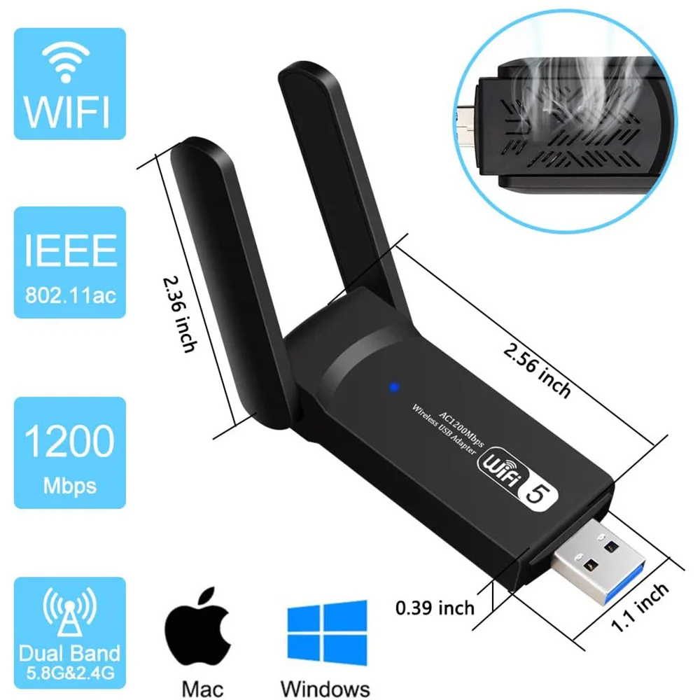 Wi Fi адаптер 1200 Мбит/с 2 4 ГГц 5 ГГц|Сетевые карты| |