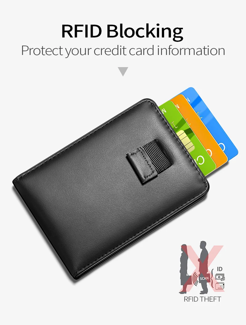 Чехол для карт NewBring черный кошелек из воловьей кожи зажим денег RFID водительское