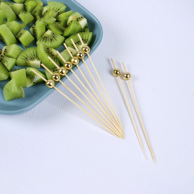 100PCS золотые бусины бамбуковые палочки для фруктов детей коктейль украшения пики