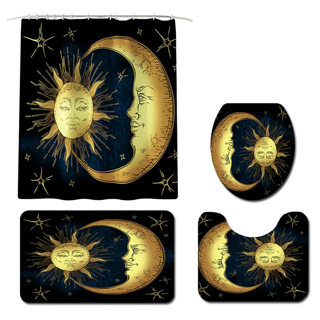 Новый узор занавеска для душа солнце луна ванная комната набор ковриков штор