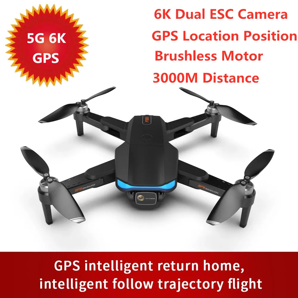

5G WIFI 6K Dual HD ESC Camera WIFI FPV Foldable RC Drone GPS Positon 3000m RC Distance Auto Follow Brushless Motor Aircraft Toys