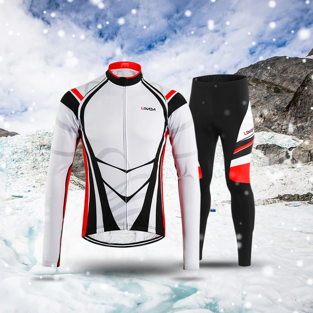 Lixada Men's Winter Thermal Fleece Cycling Set Long Sleeve Windproof Jersey Coat Jacket with 3D Padded Pants Trousers | Спорт и