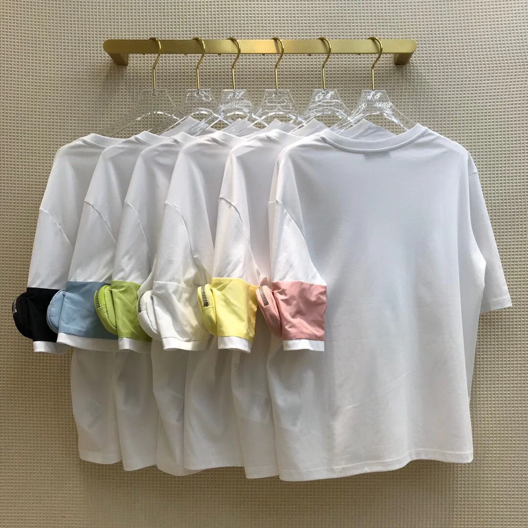 

new fashion high-end removable arm bag novelty t-shirt for women o-neck short sleeve patchwork streetwear summer tops tee