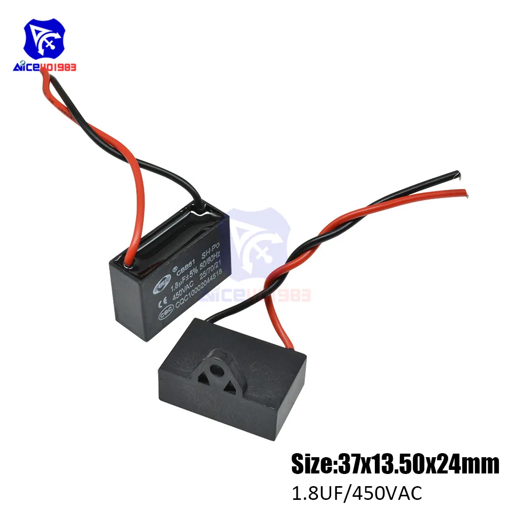Diymore CBB61 AC 450V 1.8μF ± 5% емкость 50/60 Гц 2 провода ходовой конденсатор для мотора