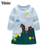 vikita unicorn girls cotton dresses kids princess school casual costumes kids autumn clothes girl striped dress kids clothing