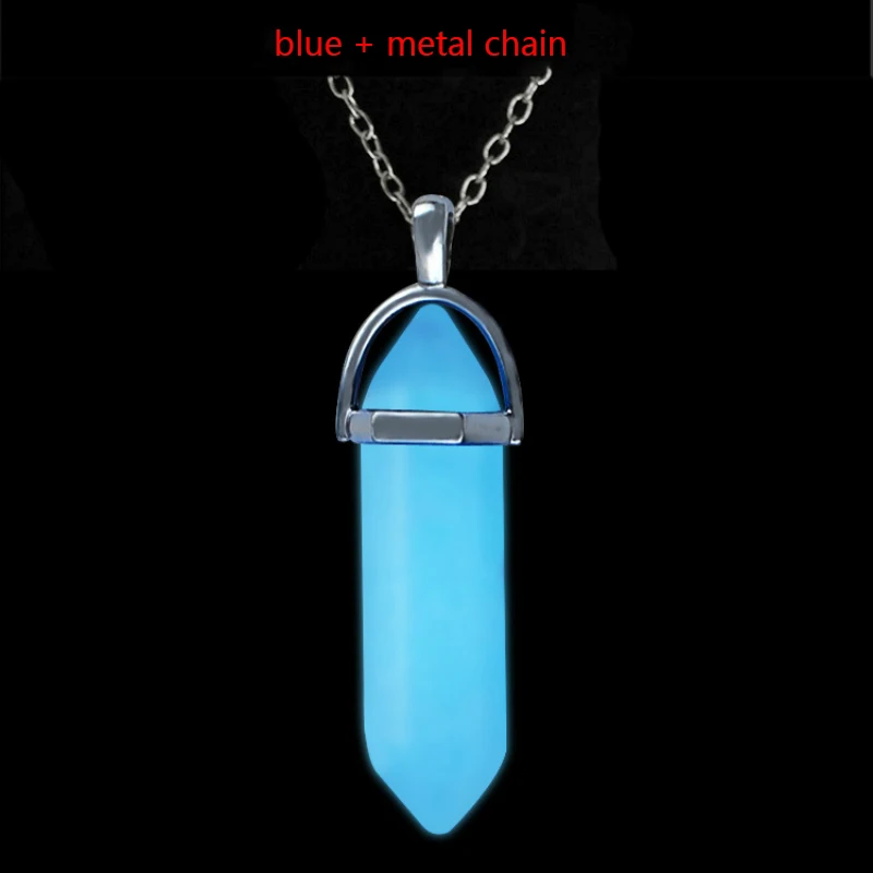chain blue Геометрическая форма, натуральный кристалл, светящаяся подвеска, ожерелье, Шарм для мужчин и женщин, светящаяся подвеска, вечерние ювелирные изделия - Окраска металла: chain blue