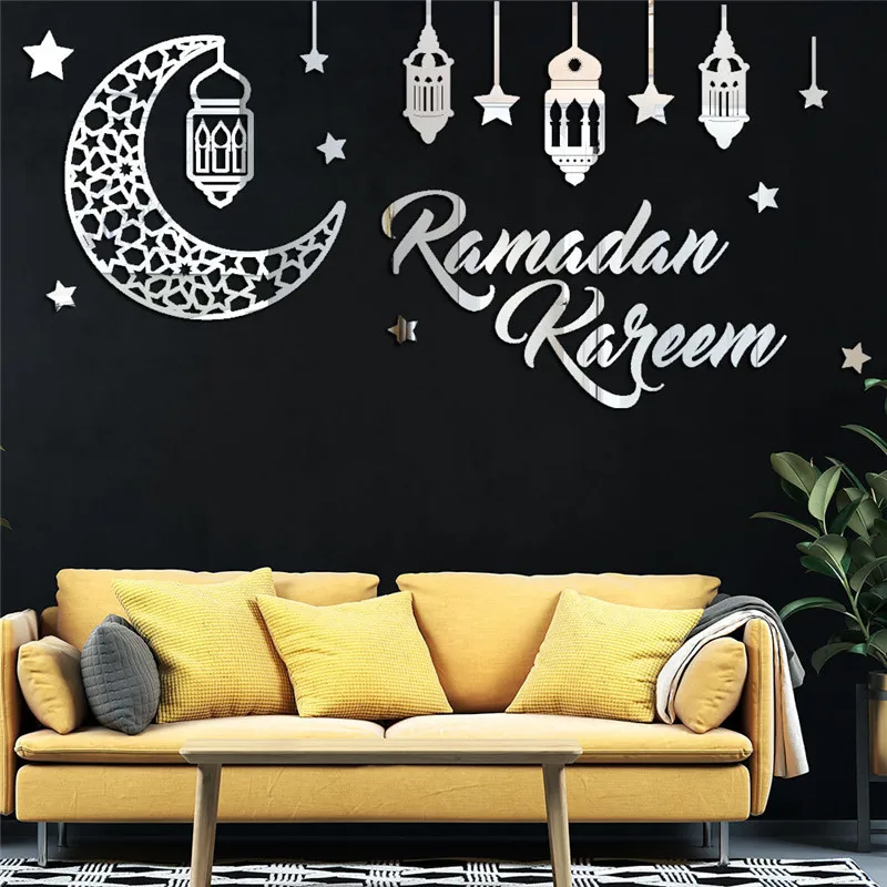 Наклейка на стену Eid Mubarak фонарь луна акриловая лампа Рамадан Декор для дома