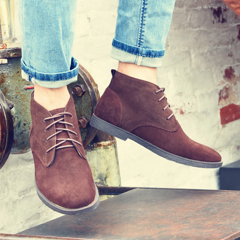 VRYHEID Autumn Winter Chelsea Men's Boots Fashion Genuine Leather Ankle Men Big Size 37-47 Cow Suede High Top Shoes | Обувь