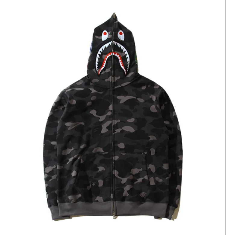 Толстовки с принтом Молодежная Толстовка начесом Bape Shark Мужские и женские