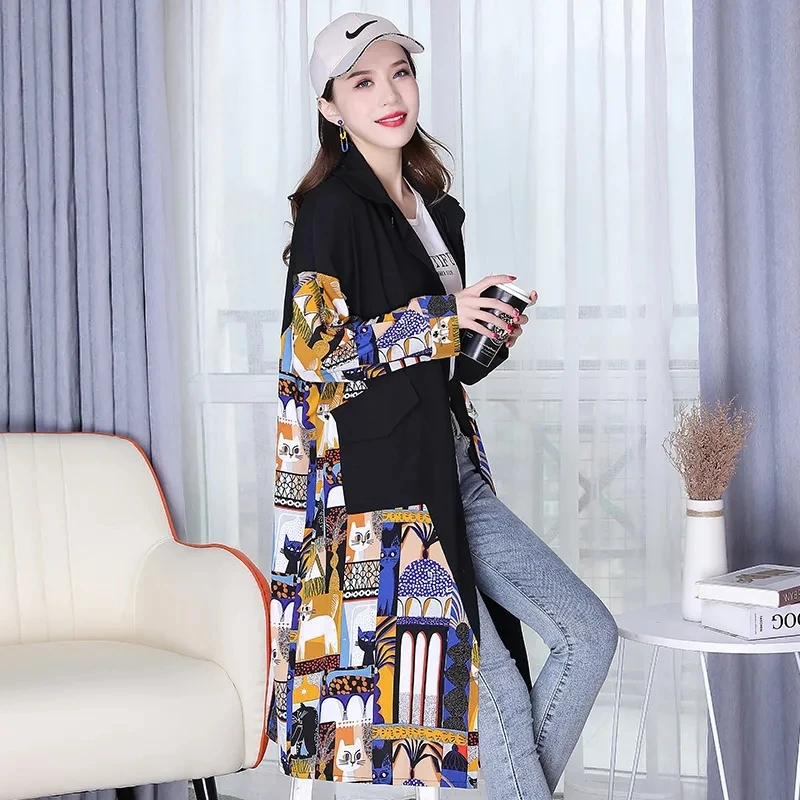 

Sister Fara Spring Chic Long Print Women's Shirt Turn-down Collar Patchwork Blouse Plus Size Autumn Ladies Loose Casual Blouses