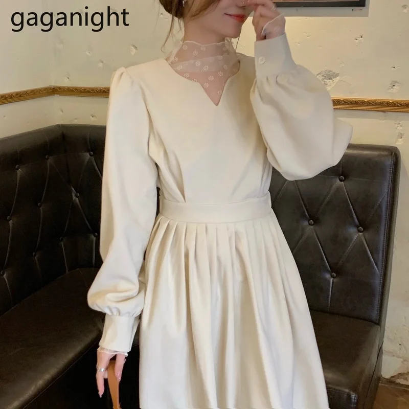 

Gaganight Women Dress 2021 Autumn Winter New Retro Waist Mid-length French Palace Style Temperament Slim Dress Women's Clothing