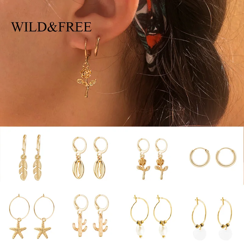 Wild & Free Новая роза серьги кольца цветок для женщин золотое ожерелье в виде морской