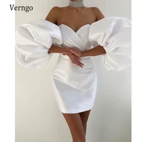 verngo simple satin short prom party dresses lantern sleeves sweetheart pleats whiteredold pink mini formal evening gown 2021