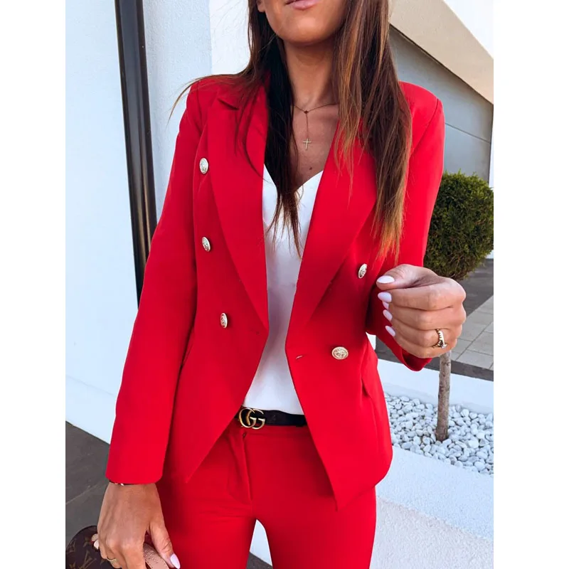 

2021 Spring/Autumn Suit Jacket Metallic Button-down Double-row Button Small Suit Lady Solid Color Top Plus Size Clothing Women