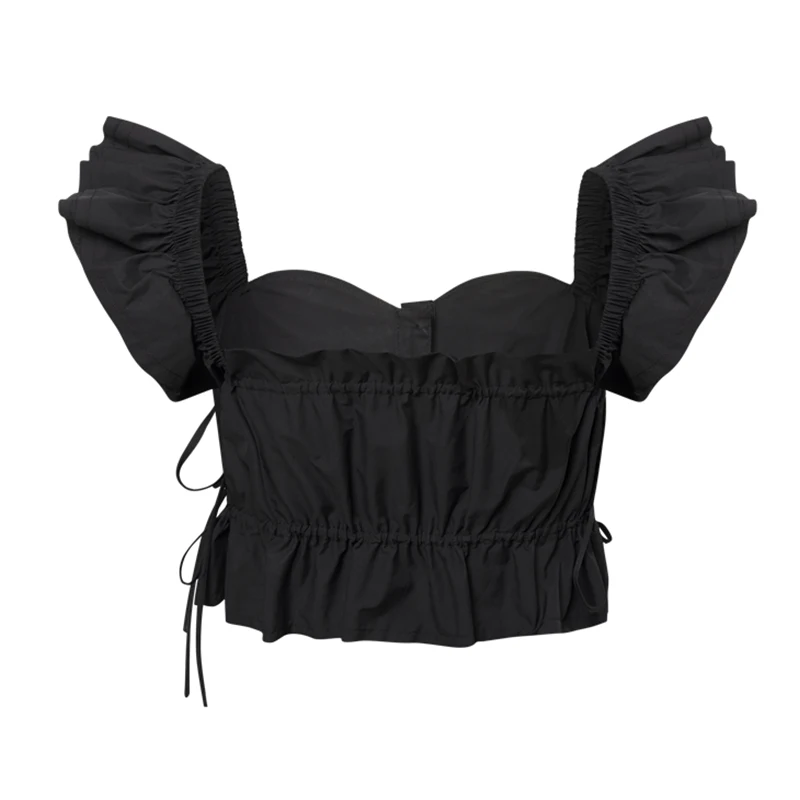 

French Ruffled 3D Butterfly Pleated White Suspender Shirt Women's Crop Top 2021 Summer Outer Wear Lace-up Tank Top Camis Kawaii