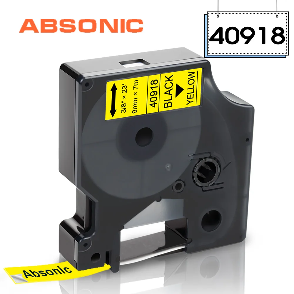 Absinic черный на желтых лентах для печати этикеток лента принтера Dymo 40918 D1 9 мм