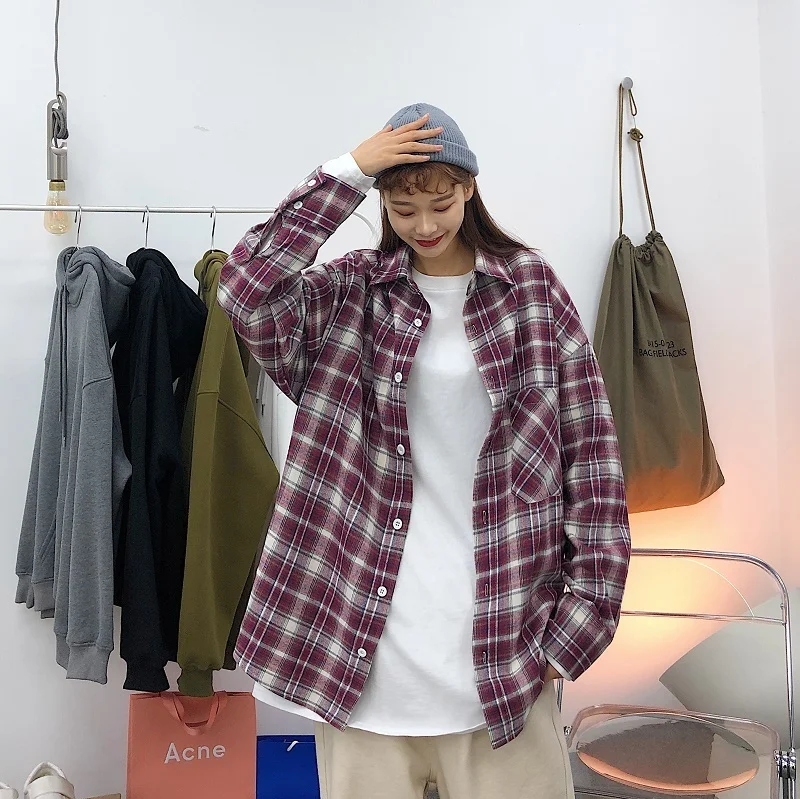 Весна-Осень 2020 новая Корейская Молодежная рубашка в клетку с длинными рукавами