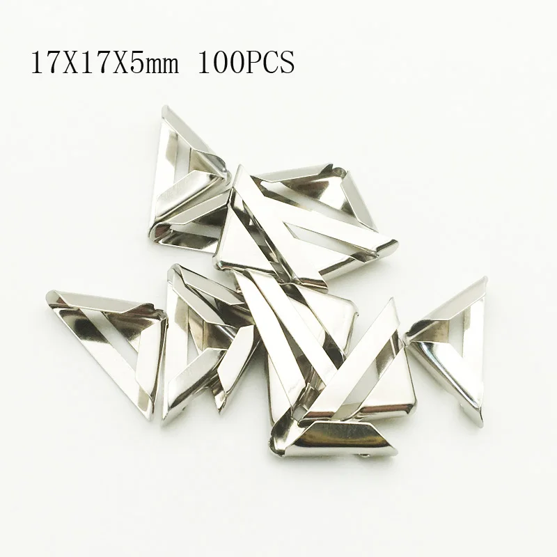 

100PCS Metal Silver Corners For Books Scrapbooking Photo Albums Menus Corner Protectors Metal Crafts DIY Ornament 17X17X5mm
