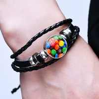 fun m beans comic bracelet for men women kids peripheral adjustable black pu leather bracelets family chocolate jewelry gift