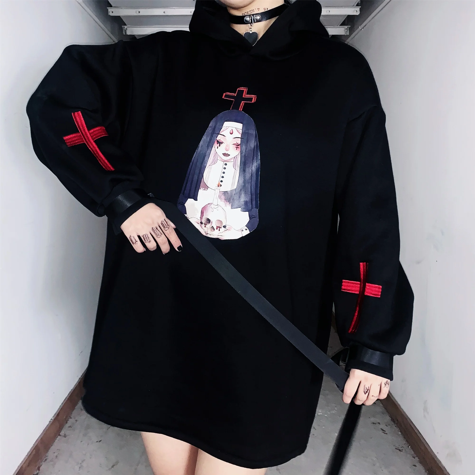 Свитшот женский бархатный в стиле Харадзюку модная Готическая уличная одежда с