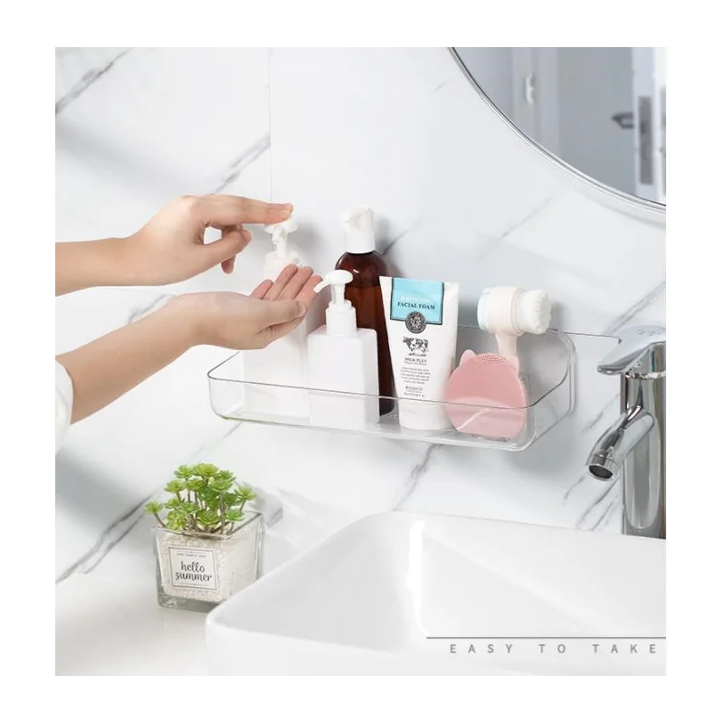 

Transparent Bathroom Shelf Simple Cosmetic Organizer Shower Shampoo Holder Wall Mounted Floating Shelf Wc Toilet Accessories