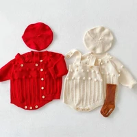 infant girls autumn and winter cute knitted bodysuit toddler kids sleeveless handmade wool ball clothes baby cotton rompers 0 3y