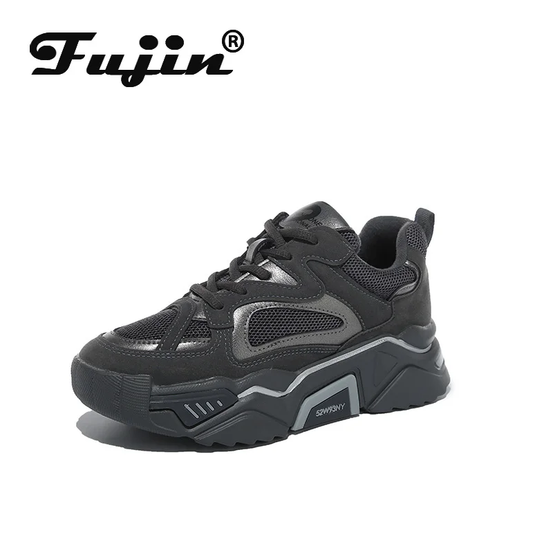 Женские кроссовки на платформе Fujin дышащие однотонные с круглым носком и толстой