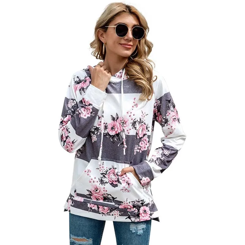 

Women Stripe Hoodie Sweatshirts Autumn Winter Fashion Sale Long Sleeve Plus Size Casual Loose Ladies Pullovers Pocket Hooded Top