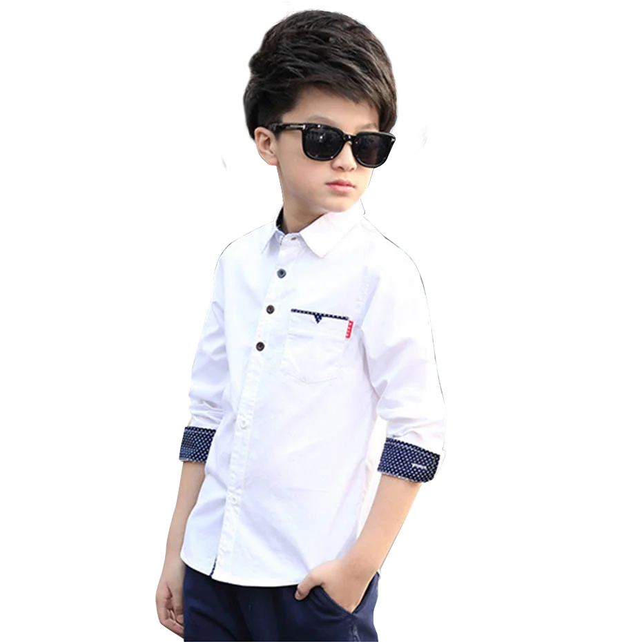 Рубашки для мальчиков в горошек лоскутные рубашки блузка с отложным воротником