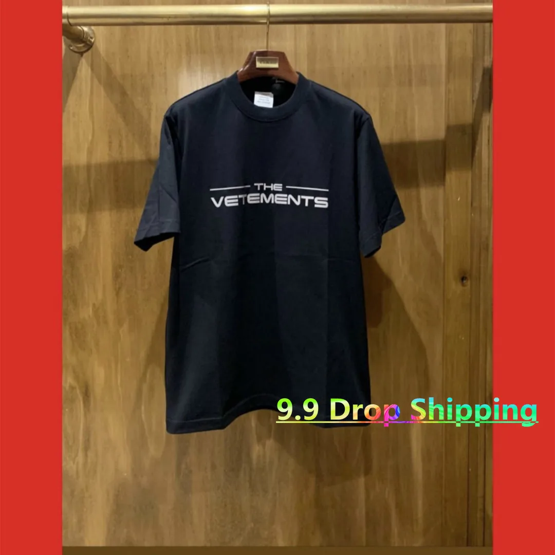 

2021 Black VETEMENTS Reflective Logo T-Shirt Men Women Letter Print THE VETEMENTS Tee Back Collar Tonal Embroidered Mark Tops