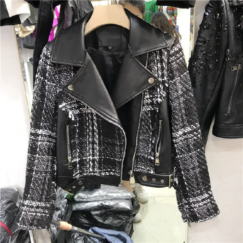 Качественная стильная крутая клетчатая куртка для женщин короткие дизайнерские