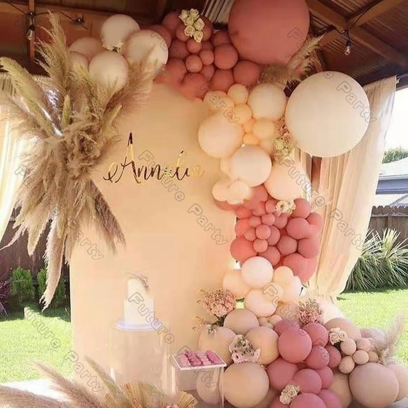 Guirnalda de globos de color rosa polvoriento, decoraci&oacute;n de boda, arco de globos de melocot&oacute;n, crema de albaricoque doble, fiesta de cumplea&ntilde;os, decoraci&oacute;n para Baby Shower, 123 piezas-0